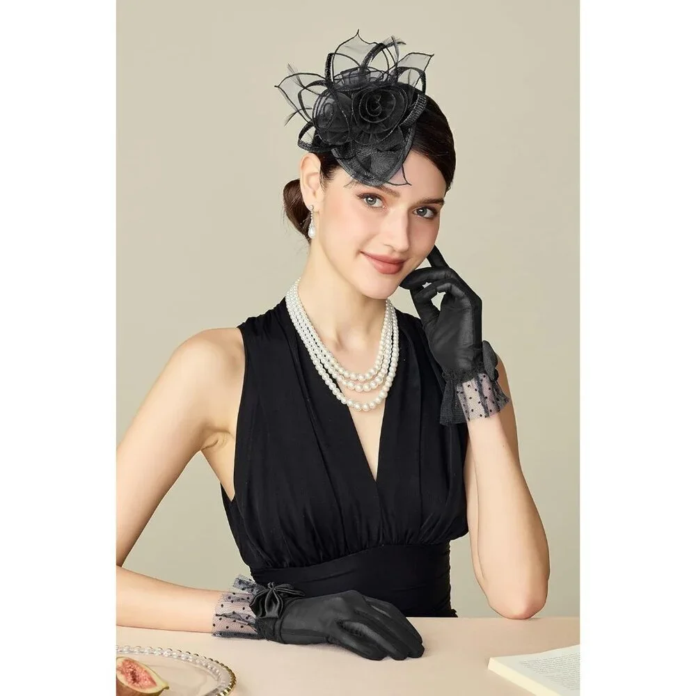 Women's Bow Gloves Black Short Lace Evening Wedding Accessories Party Prom